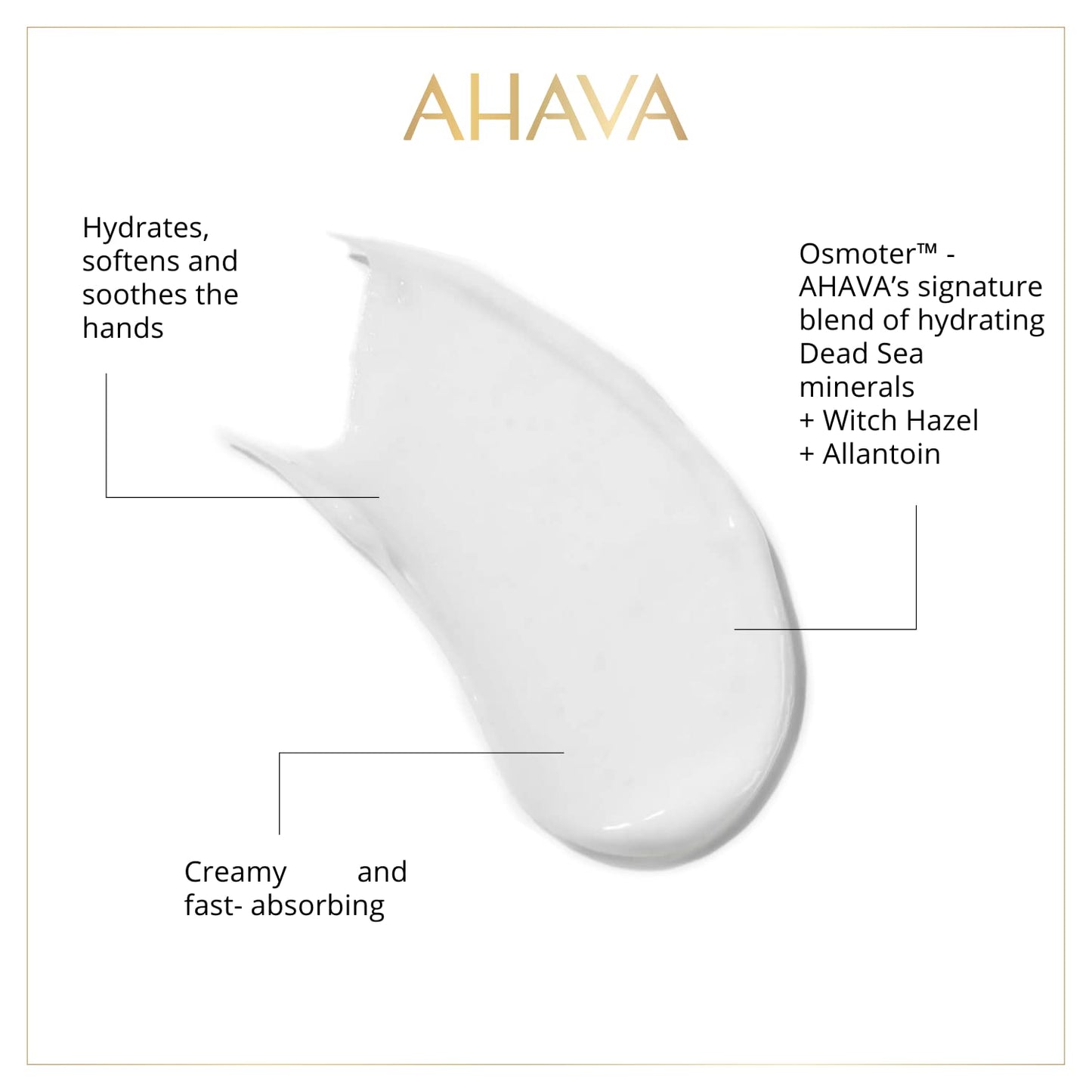 AHAVA Dead Sea Water Mineral Hand Cream - Hand Moisturizer For Dry Cracked Hands, Light & Fast Absorbing, Enriched with Exclusive blend Osmoter
