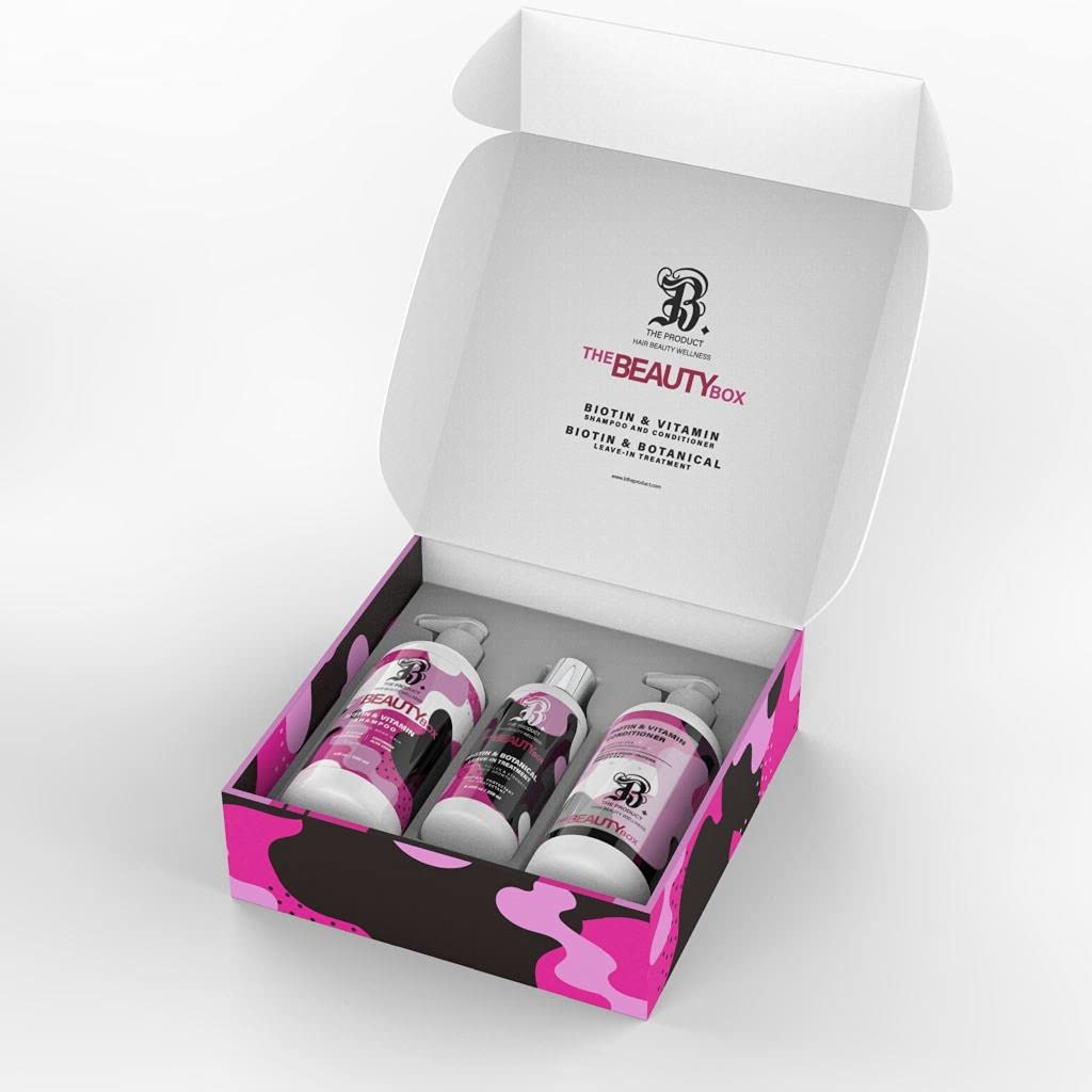 Biotin For Hair Growth Shampoo, Conditioner & Leave In Serum Treatment Box Set, Anti Hair Loss System for Thinning Hair Aloe Vera, Cucumber B. The