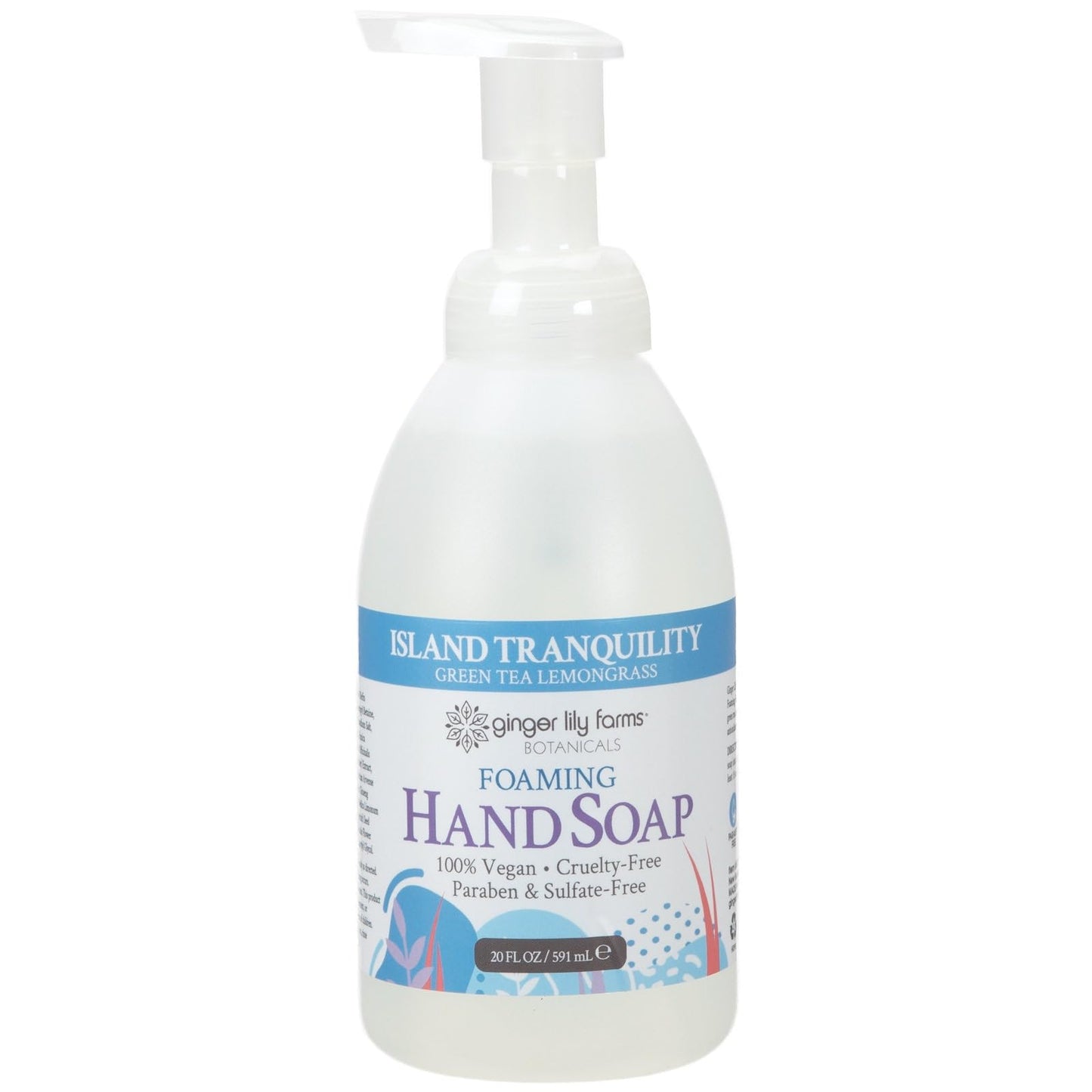 Ginger Lily Farms Botanicals All-Purpose Foaming Hand Soap Refill, Island Tranquility, 100% Vegan & Cruelty-Free, Green Tea Lemongrass Scent, 20 Fl Oz