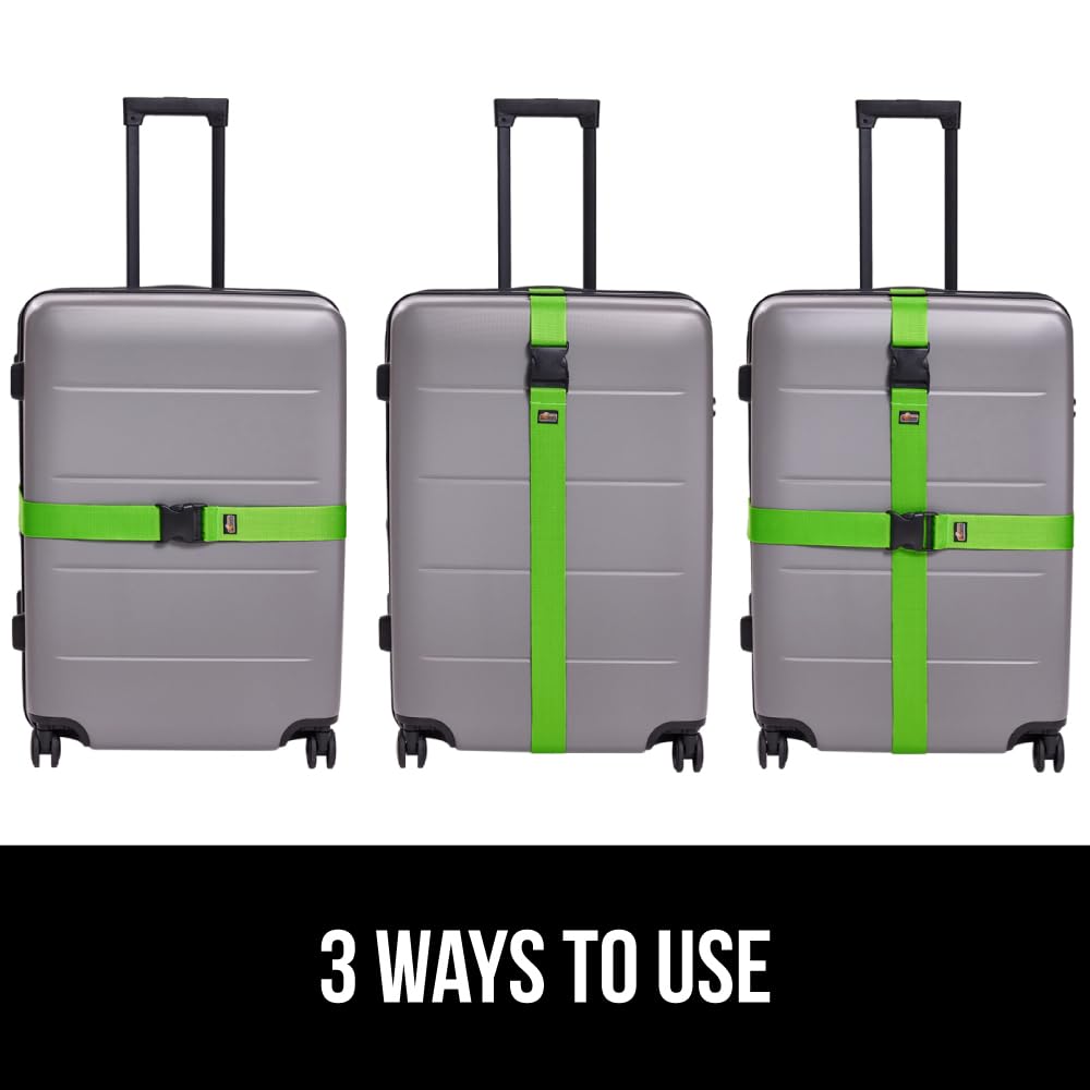 GORILLA GRIP Heavy Duty Luggage Straps – 2 Pack Adjustable Travel Belts to Secure Suitcases, Connect Bags & Extend Luggage Life (Green)