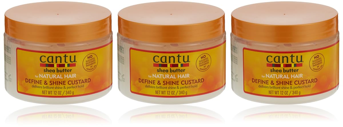 Cantu Natural Hair Define & Shine Custard 12 Ounce Jar (354ml) (3 Pack)