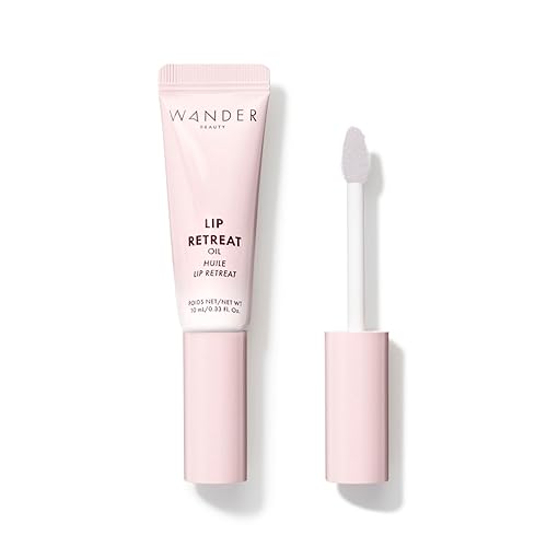 Wander Beauty Lip Retreat Oil - Oasis Glow (Shimmery Clear) - 4-in-1 Tinted Oil + Moisturizing Gloss with Avocado, Vitamin E and Rosehip - Hydrating