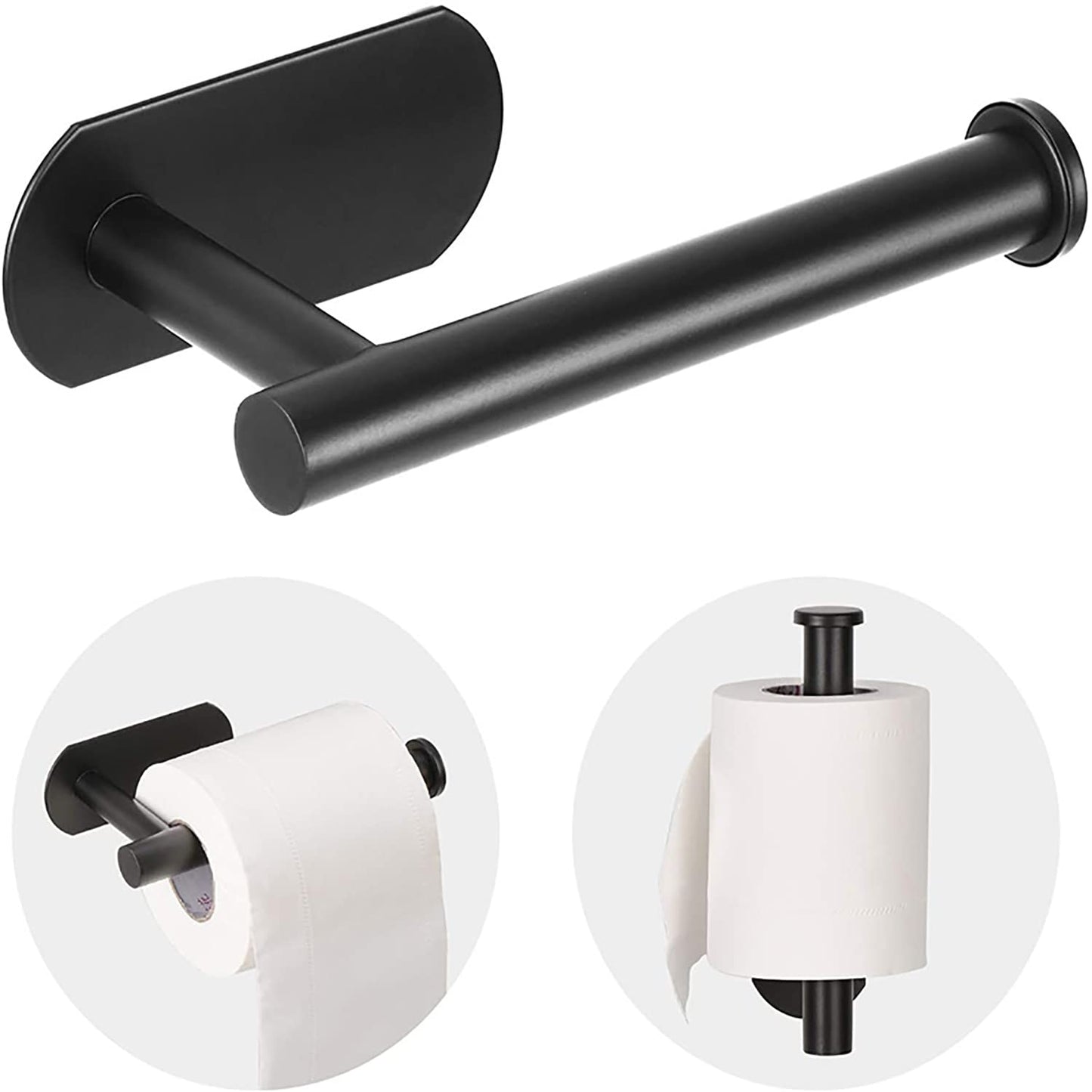 JOPOFI Self Adhesive Toilet Paper Holder – No-Drill Wall Mount, SUS 304 Stainless Steel, Matte Black Bathroom Roll Holder