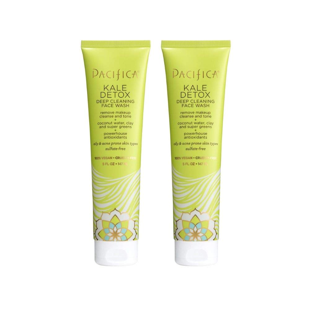 Pacifica Beauty Kale Detox Deep Cleaning Daily Face Wash + Cleanser, Coconut Water + Aloe Vera, For Oily and Blemish Prone Skin, 2 Pack, Sulfate