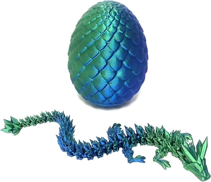 3D Printed Dragon with Surprise Egg – Dinosaur Egg Fidget Toy for Kids, Birthday, Halloween & Christmas Gift Decoration (Green)
