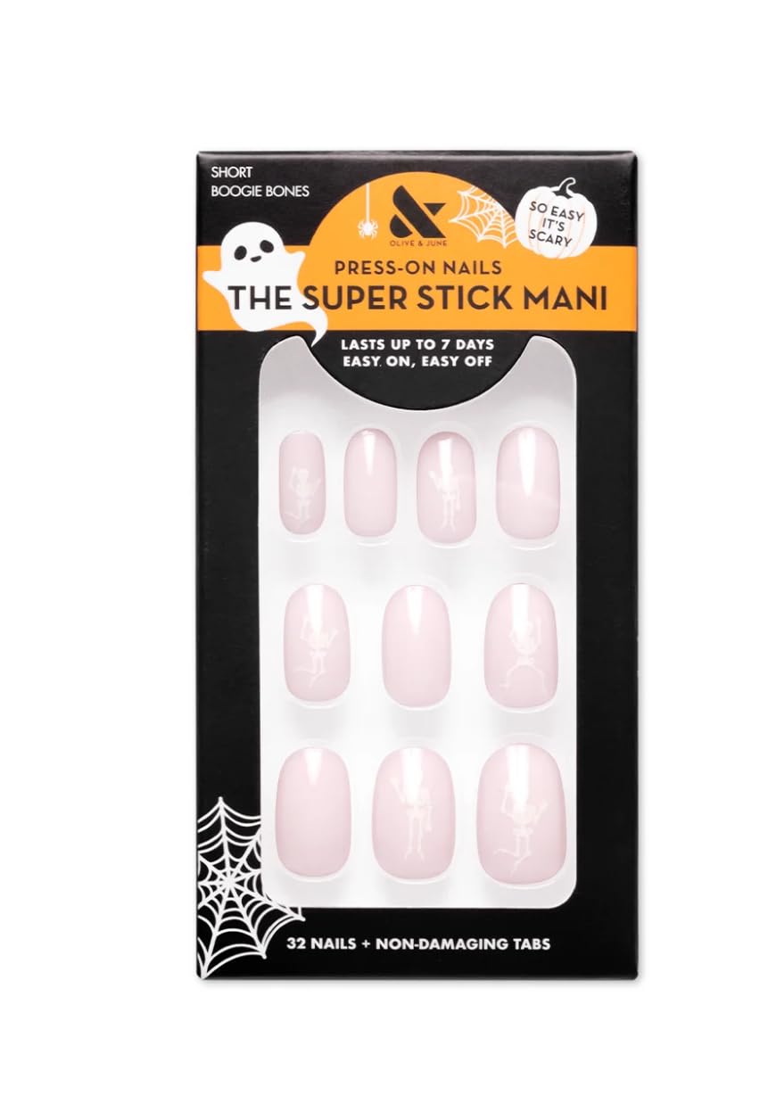 Olive & June Super Stick Mani Press-On Nails | Short Round |No Glue Needed | 32 Tab Nails, 16 Sizes, Last Up To 7 Days| Non-Toxic, Easy On-Off Beauty & Personal Care Olive & June