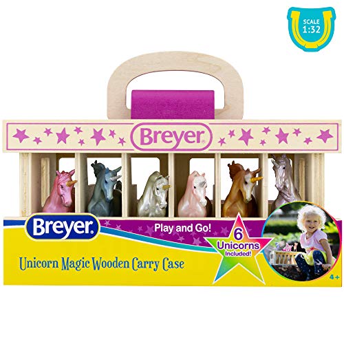 Breyer Unicorn Magic Wooden Carry Stable Playset – 6 Hand-Painted Unicorn Horses in Case, Imaginative Playset & Gift for Kids Ages 4–8