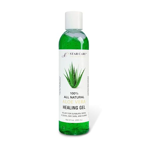 STAR CARE 100% All Natural Aloe Vera Gel (8oz) Multi-Use Soothing & Hydrating Gel for Face, Body, and Hair - Cooling After Sun Relief for Dry