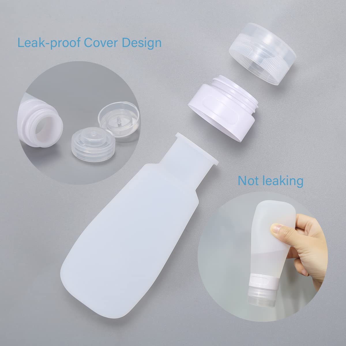2 Pcs Silicone Travel Bottles,1.3oz Leak Proof Refillable Squeeze Containers with Transparent Carry Bag,Small Empty Travel Size Bottles