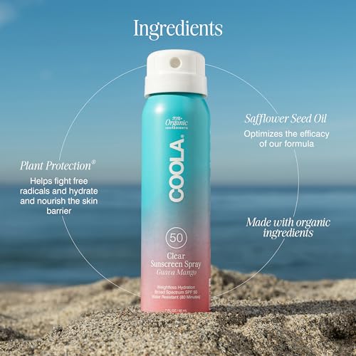 COOLA Organic Sunscreen SPF 50 Sunblock Spray, Dermatologist Tested Skin Care for Daily Protection, Vegan and Gluten Free, Guava Mango, Travel Size, 2