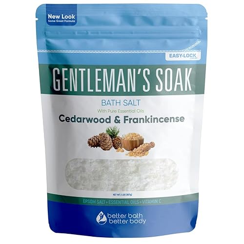 Gentleman's Bath Salt 32 Ounces Epsom Salt with Natural Cedarwood, Frankincense, Eucalyptus and Peppermint Essential Oils Plus Vitamin C in BPA Free