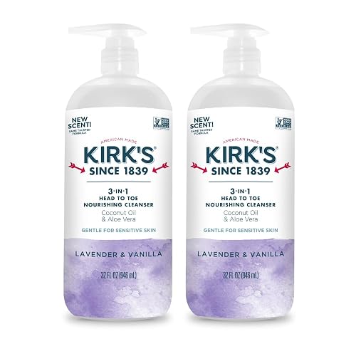 Kirk's 3-in-1 Head to Toe Nourishing Liquid Cleanser- for Men, Women & Children - Premium Coconut Oil & Aloe Vera- Non GMO & Vegan - Lavender