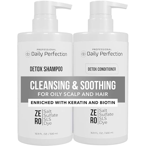 Daily Perfection Detox Shampoo and Conditioner Set - Cleansing, Soothing Clarifying Hair Care Duo with Biotin and Keratin for Oily Scalp - Salt