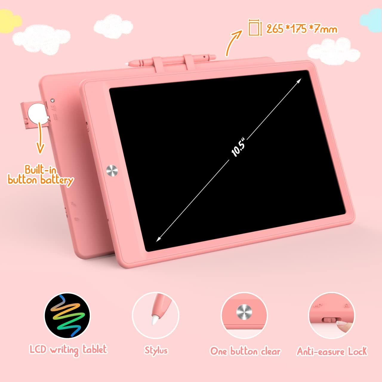 BUKEBU LCD Writing Tablet Doodle Board,10.5 inch Colorful Drawing Pad,Electronic Drawing Tablet, Drawing Pads,Travel Gifts for Kids Ages 3 4 5 6 7 8…