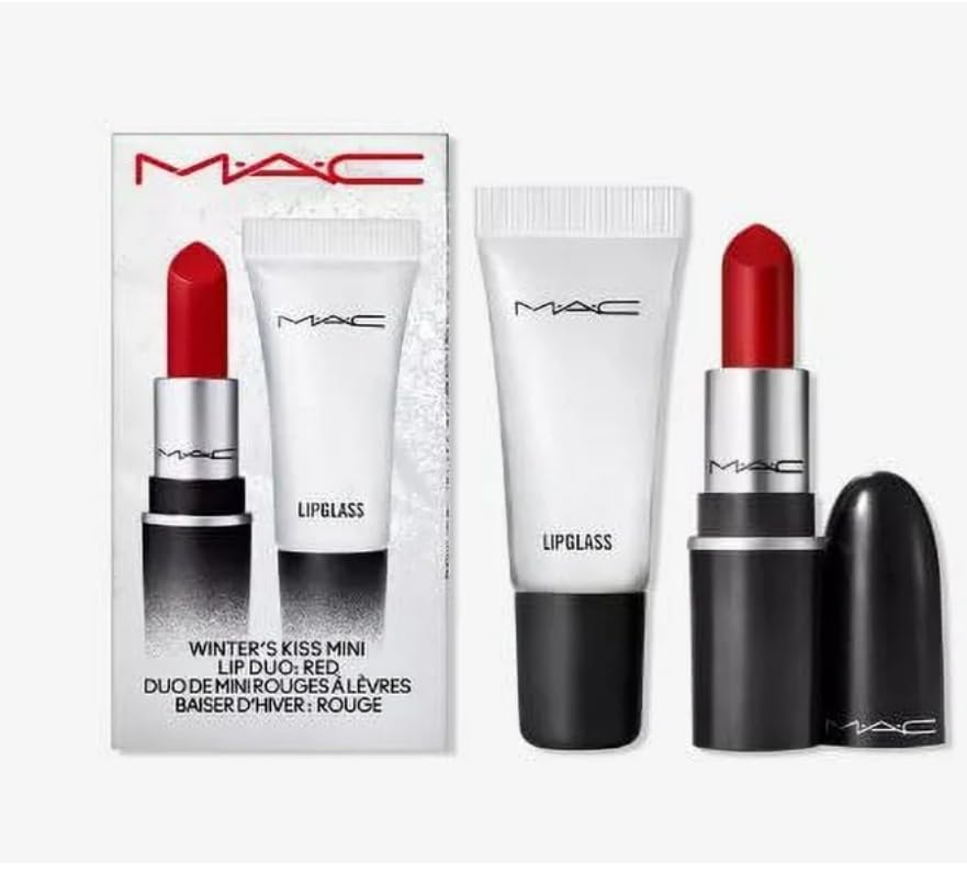 M.A.C Winters Kiss Mini Lip Duo - Red - Mini Retro Matte Lipstick Ruby Woo and Mini Lipglass Clear.
