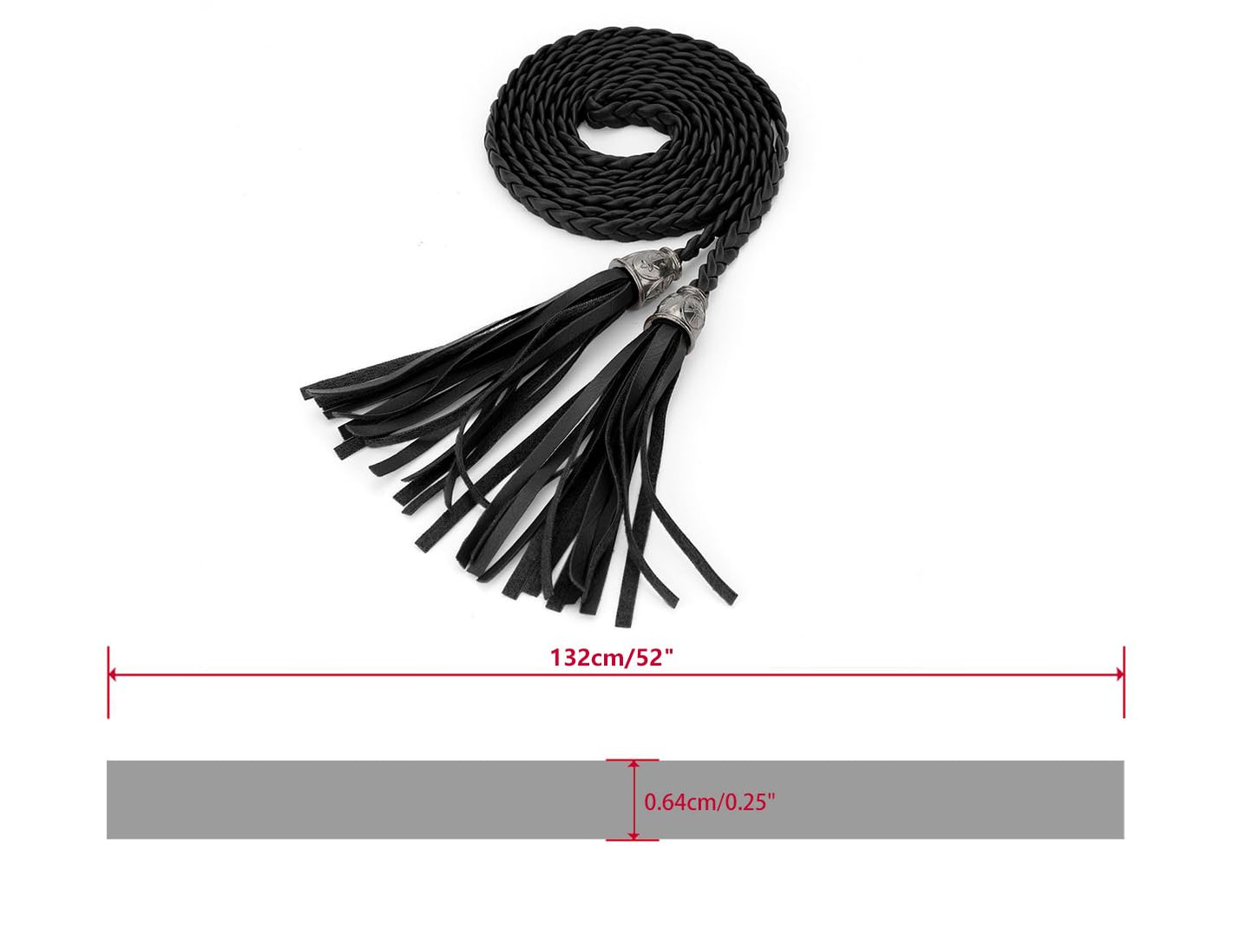 Allegra K Women's Tassel Braided Belts Skinny Woven Waist Belts for Skirt Dress 132 cm/52 inches Black