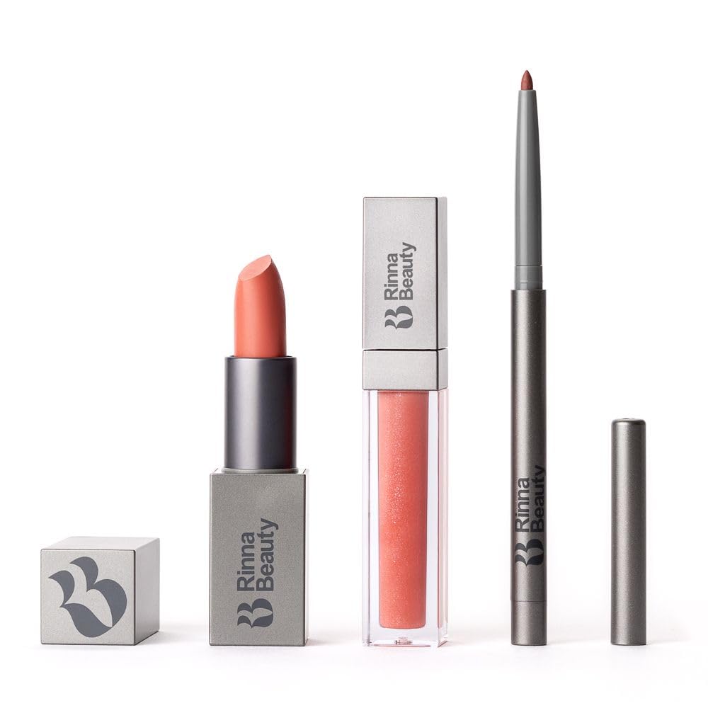Rinna Beauty Lip Kit - Call Me Coral - All-in-One Lip Kit Includes Lipstick, Lip Gloss, and Lip Liner - Vegan, Long-Lasting, Anti-Aging &