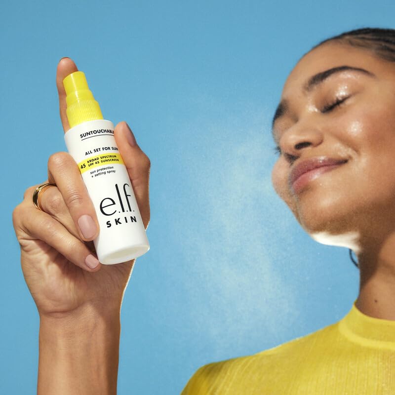 e.l.f. SKIN All Set For Sun SPF 45 Setting Spray, Clear Makeup Setting Mist + Sunscreen, Weightless SPF Face Protection & Makeup-Locking Spray, Vegan