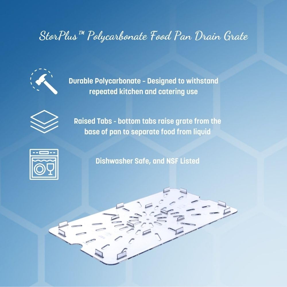 Carlisle FoodService Products Storplus Food Pan Drain Shelf for Kitchens, Restaurants, and Hotels, Polycarbonate, 1/2 Size, Clear