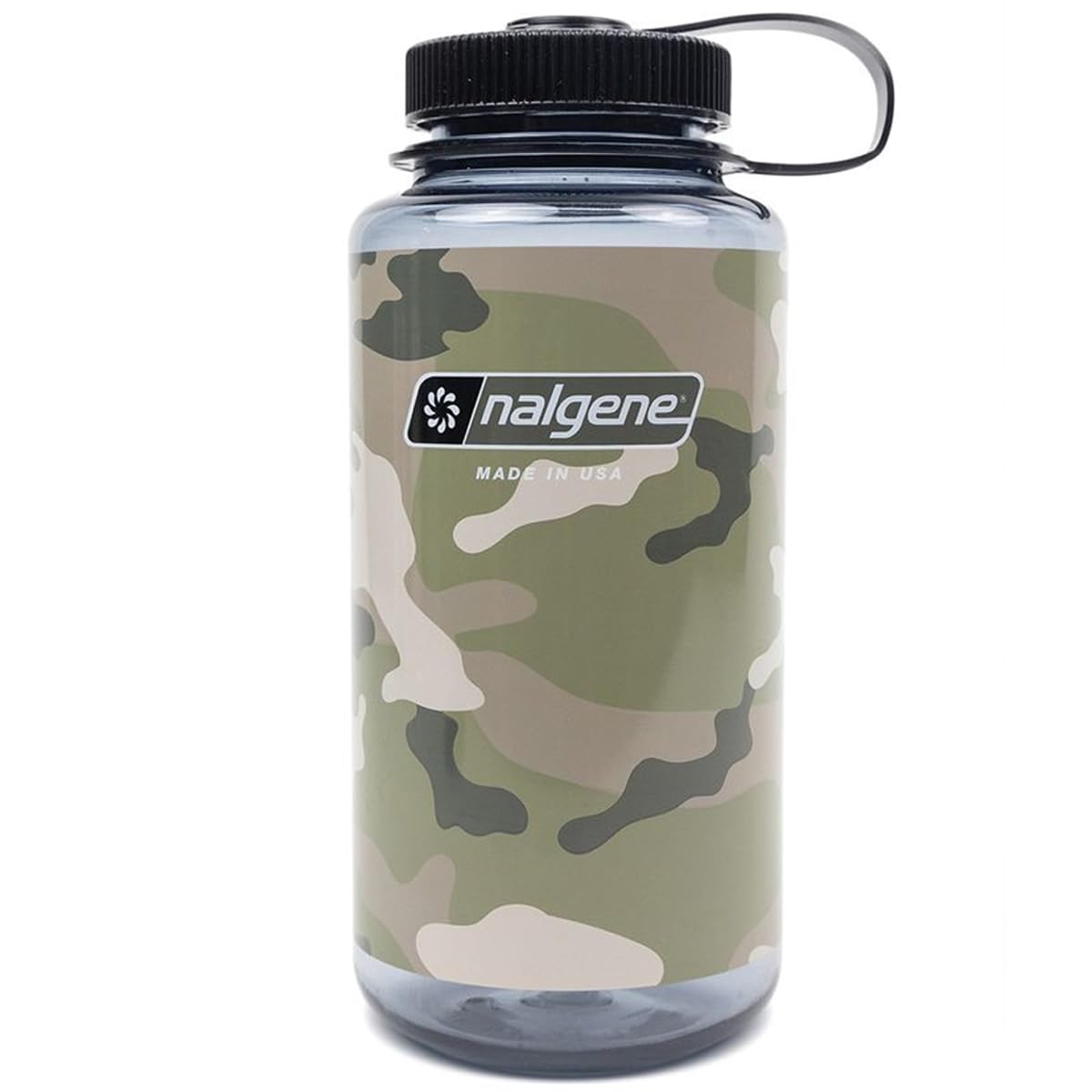 Nalgene Sustain Tritan BPA-Free Water Bottle Made with Material Derived from 50% Plastic Waste, 32 OZ, Wide Mouth, Camo Gray