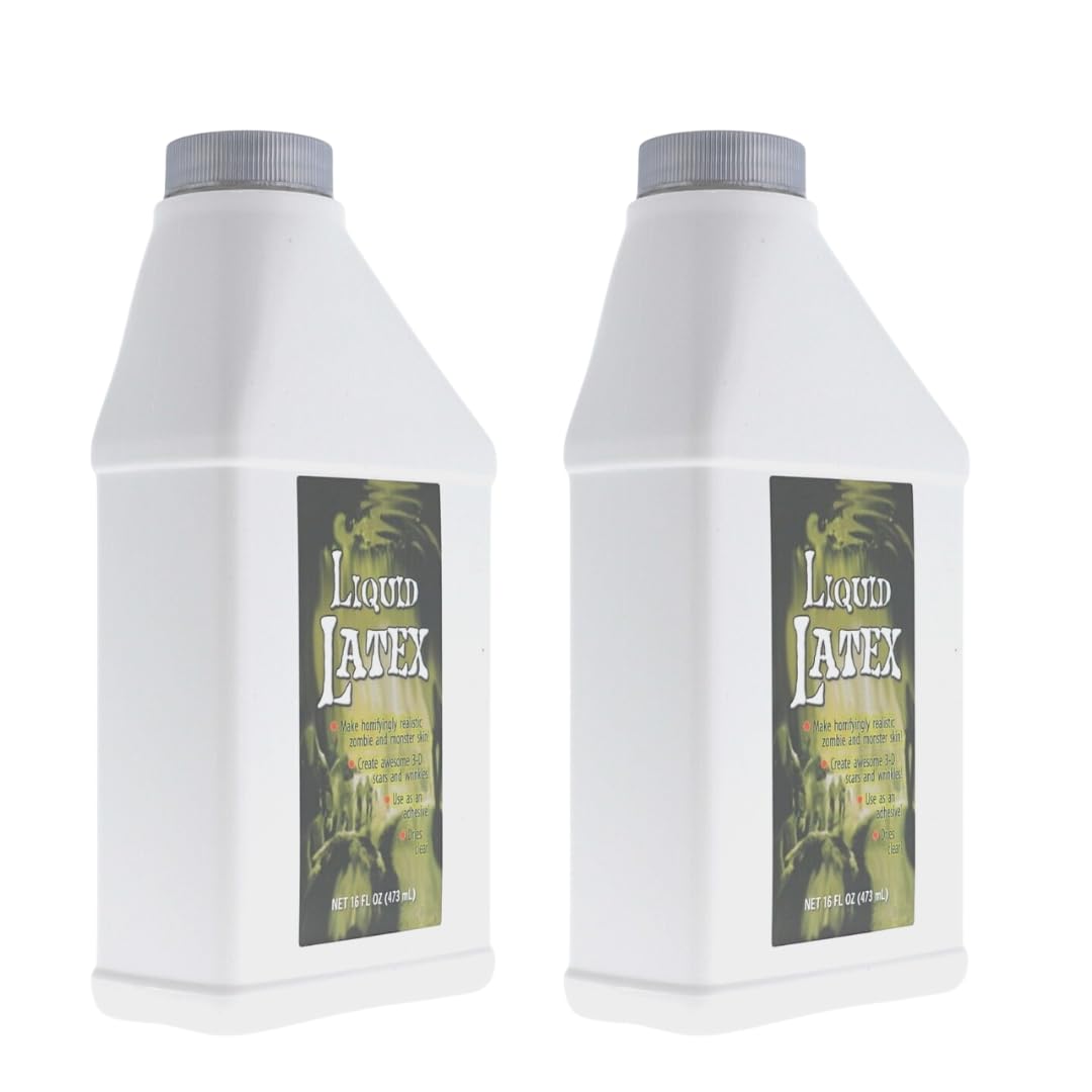 Liquid Latex for Special Effects (2 Pack Set) 16 Oz EACH! Skin-Safe, Dries Clear, Easy Application, for Halloween, Cosplay, Zombie SFX and Movie