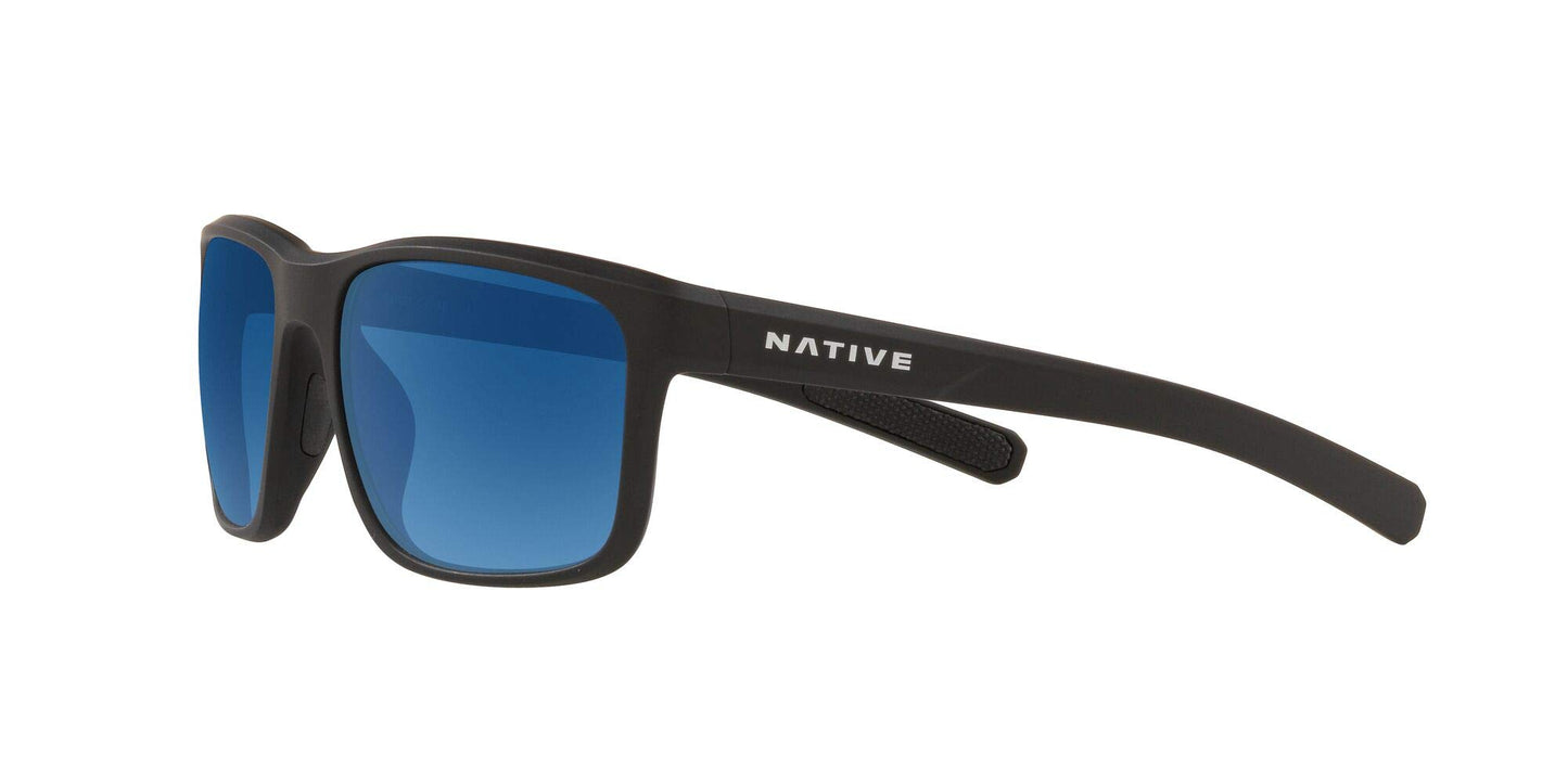 Native Eyewear Wells Sunglass, Matte Black Crystal, Blue Reflex