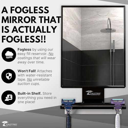 ToiletTree Fogless Shower Mirror – Adjustable Anti-Fog Shaving Mirror with Squeegee, Rust-Proof & Shatter-Resistant, Tall