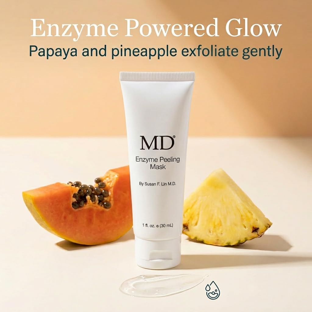 MD Enzyme Peeling Mask for Sensitive Skin - Gentle Exfoliating Gel with Papaya & Pineapple Enzymes - Professional Brightening Peel-Off Mask for Clear