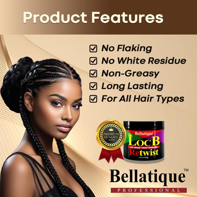 Loc B Retwist Loc, Braid, Twist, Edge Gel for Natural, Relaxed, Dry, Dull, & Brittle Hair (4 oz)