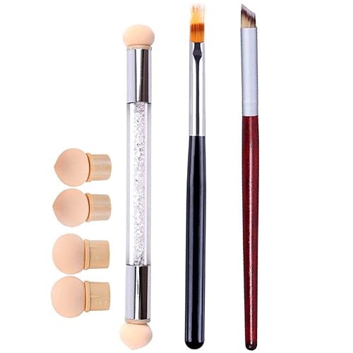 WOKOTO 3Pcs Ombre Nail Brush Set With 4 Replaceable Sponge Heads, Wooden Gel Builder Blending Nail Ombre Brush Double Head Nail Gradient Shading