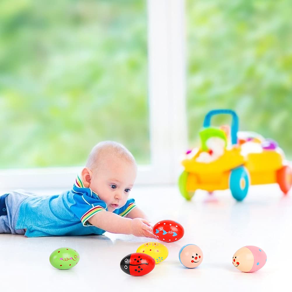 SallyFashion 6PCS Wooden Shaker Eggs for Toddlers – Egg Maracas Percussion Instruments for Party Favors, Goodie Bags & Classroom Prizes
