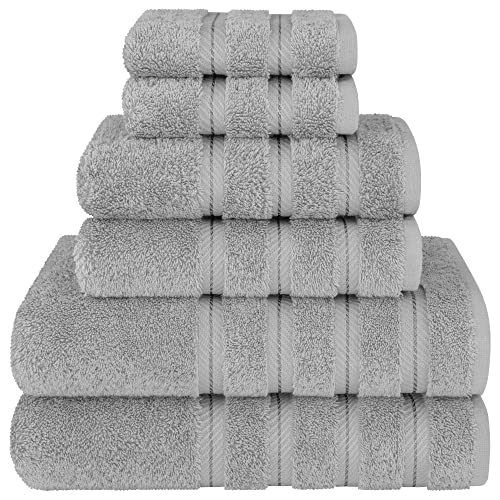 American Soft Linen Luxury 6 Piece Towel Set, 2 Bath Towels 2 Hand Towel 2 Washcloths, 600 GSM 100% Cotton Turkish Towels for Bathroom, Light Grey…
