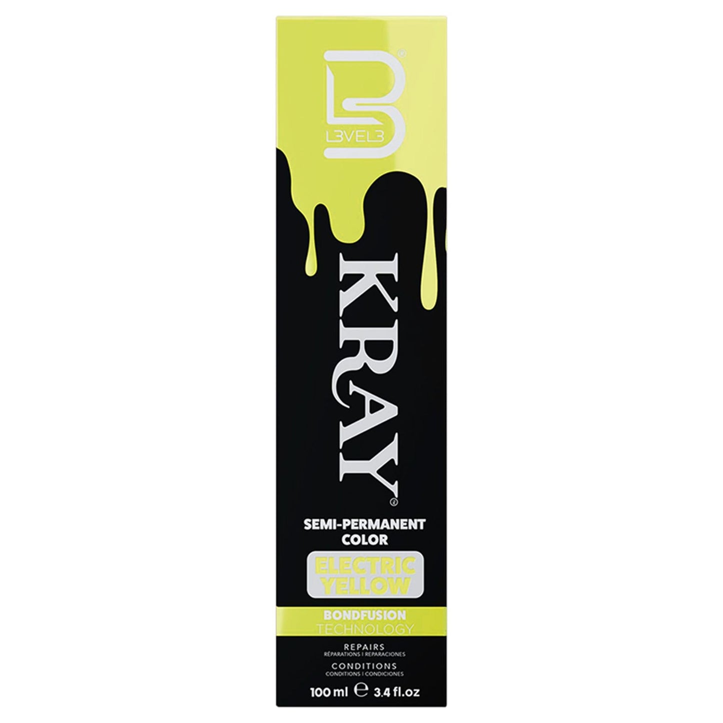 L3 - Level 3 Electric Semi Permanent Hair Color - Vibrant Long Lasting Shine - Argan Oil Protection - 100 ml - Electric Yellow