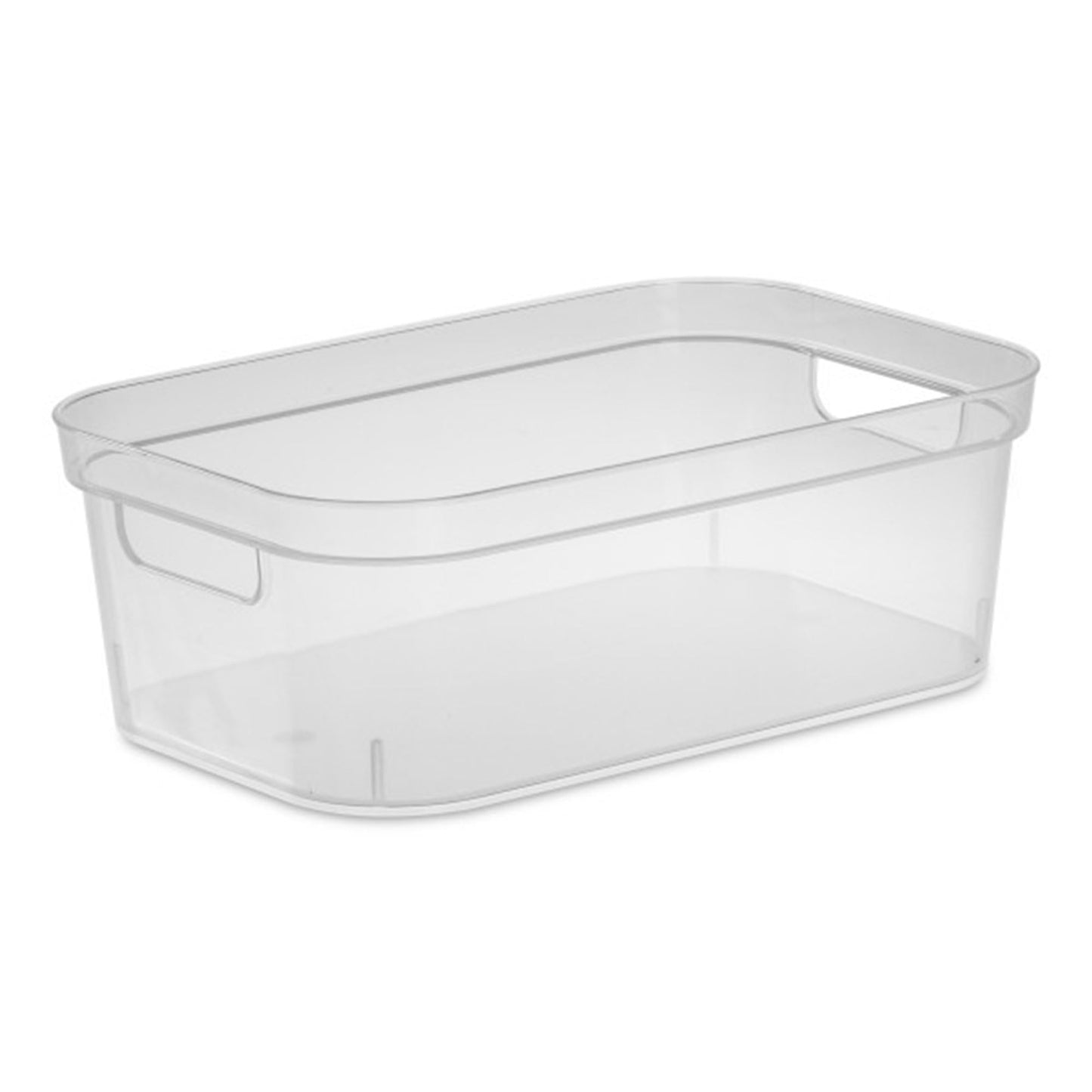 Sterilite 4.25 x 8 x 12.25 Inch Small Modern Storage Bin w/Comfortable Carry Through Handles & Banded Rim for Household Organization, Clear (16 Pack)