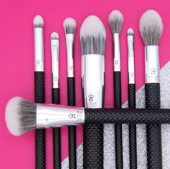 Moda Studio Backstage Pass 8pc Makeup Brush Kit - Complete Face & Eye Brush Set with Travel Pouch