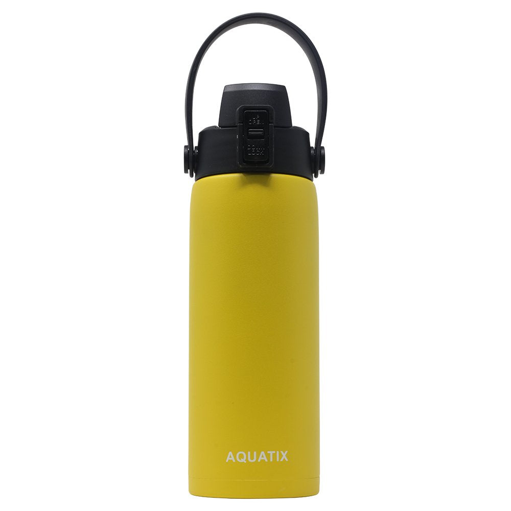 New Aquatix (Lemon Yellow, 21 Ounce) Pure Stainless Steel Double Wall Vacuum Insulated Sports Water Bottle Convenient Flip Top Cap with Removable