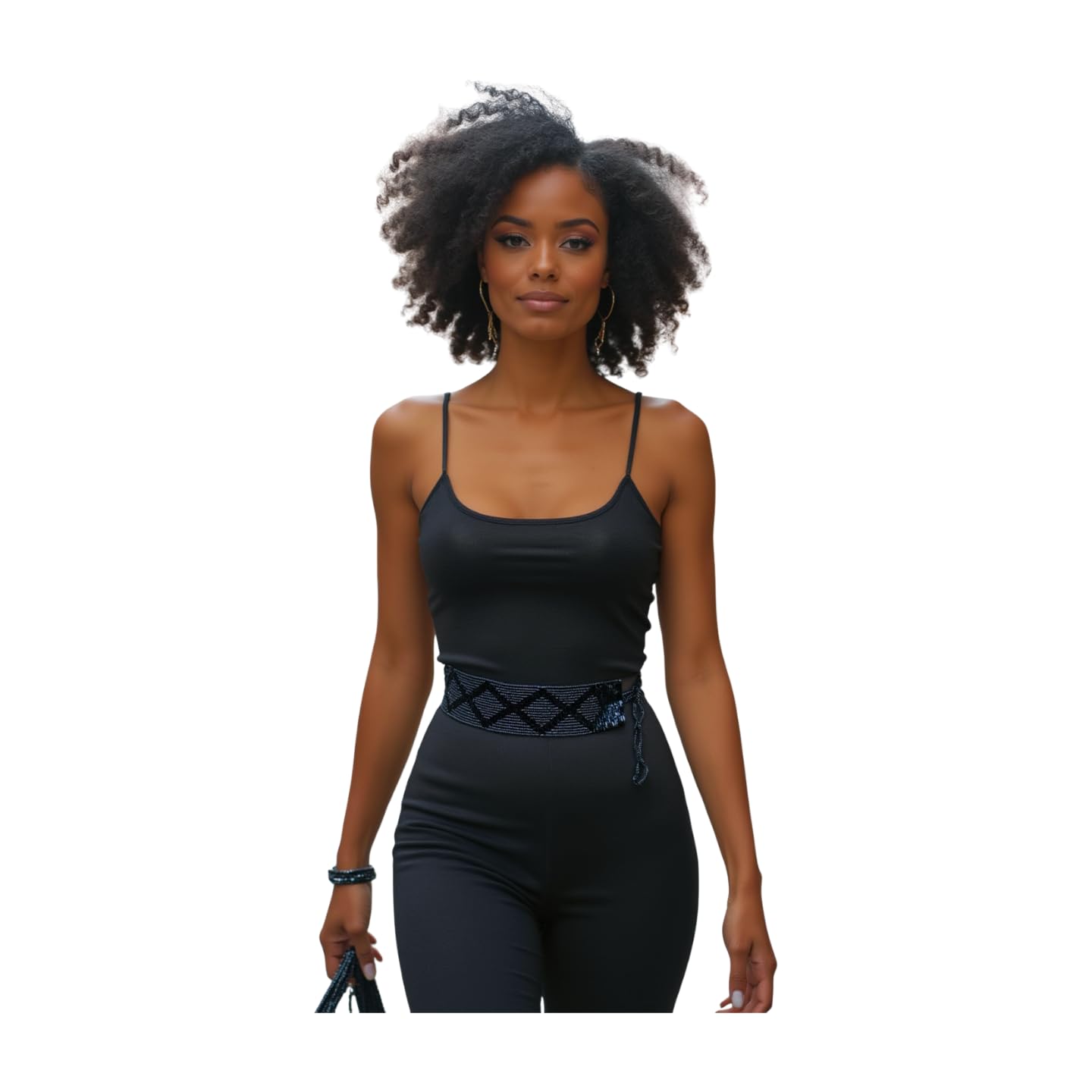 Women Fashion Wrap Tie Beaded Waistband Belt Waist Hip Charcoal Navy Blue Beads Size M L