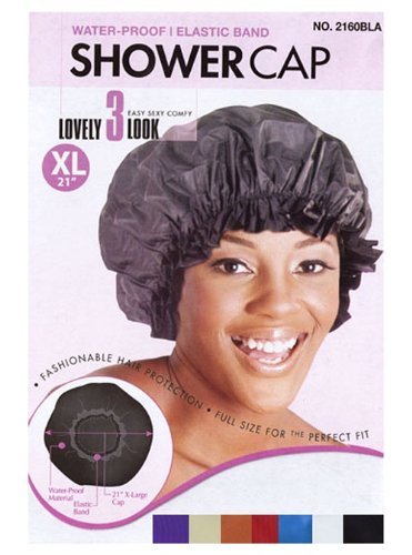 X-Large BLACK 21" Extra Large Water-Proof SHOWER CAP with Comfortable Elastic Band XL