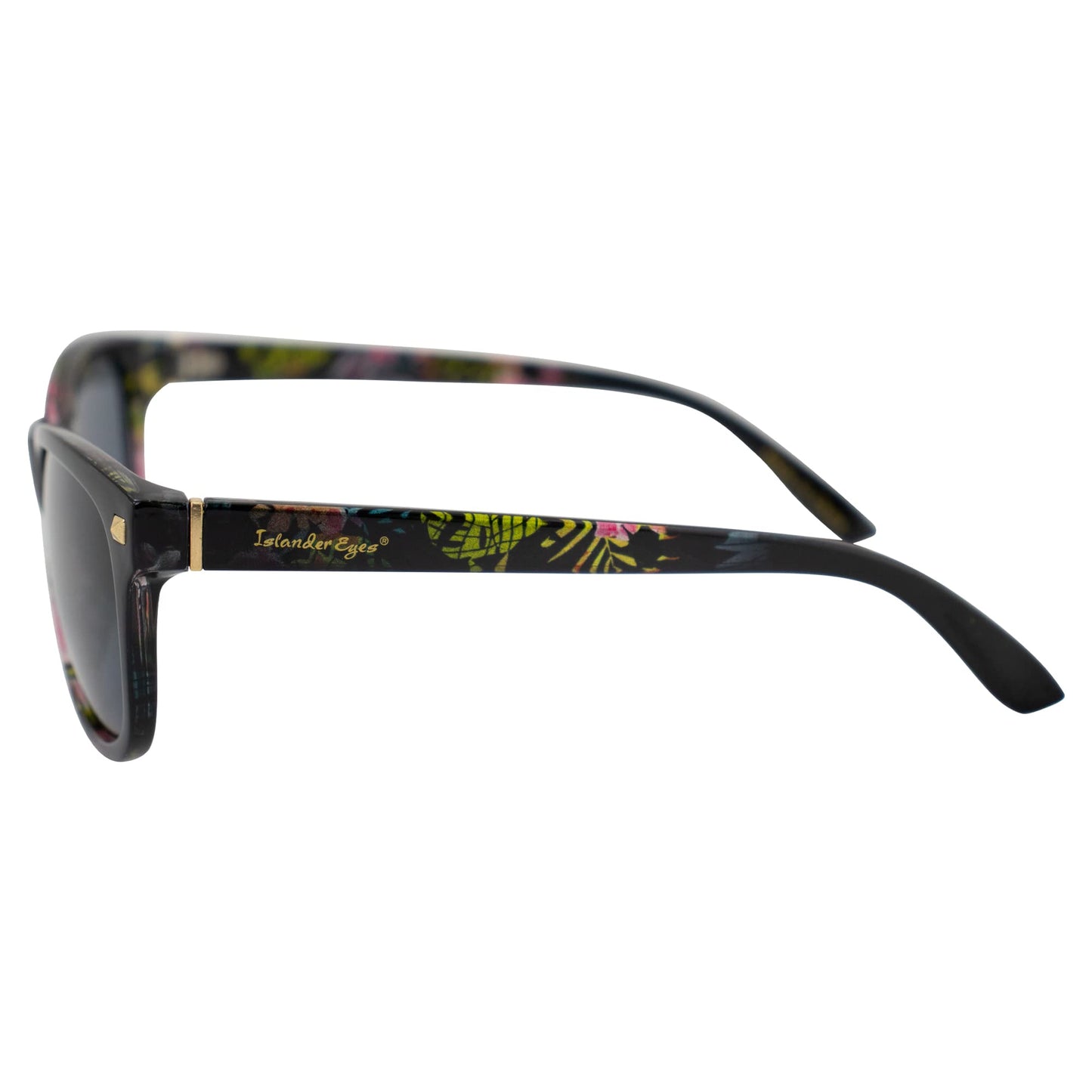 Islander Eyes Barbados Polarized Sunglasses for Women Black Flower-Printed Frame w/Smoke Lens