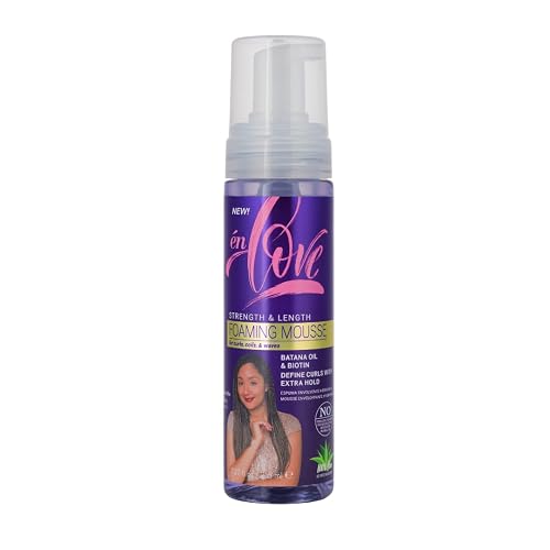 én Love Strength & Length Extra Hold Foaming Mousse - With Organic Batana Oil, Rosemary & Caffeine - Defines Curls, Sets Wraps, Braids, Twists & Locs