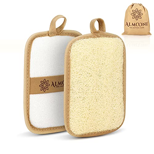Almooni Premium Egyptian Exfoliating Loofah Pad Body Scrubber - Rectangular loofa Shape - Made with Natural Egyptian Shower lufa Sponge That Gets You