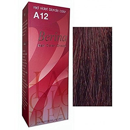 Berina A12 Hair Color Cream Dye Red Violet Blonde Pack of 1 Super Permanent Fashion Unisex Containing an Innovative Component which Protects