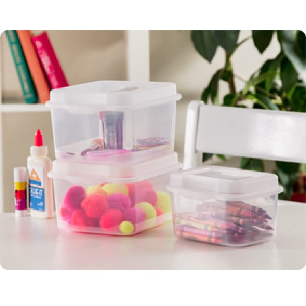 Sterilite FlipTop, Stackable Small Storage Bin with Hinging Lid, Plastic Container to Organize Desk at Home, Classroom, Office, Clear, 1-Pack