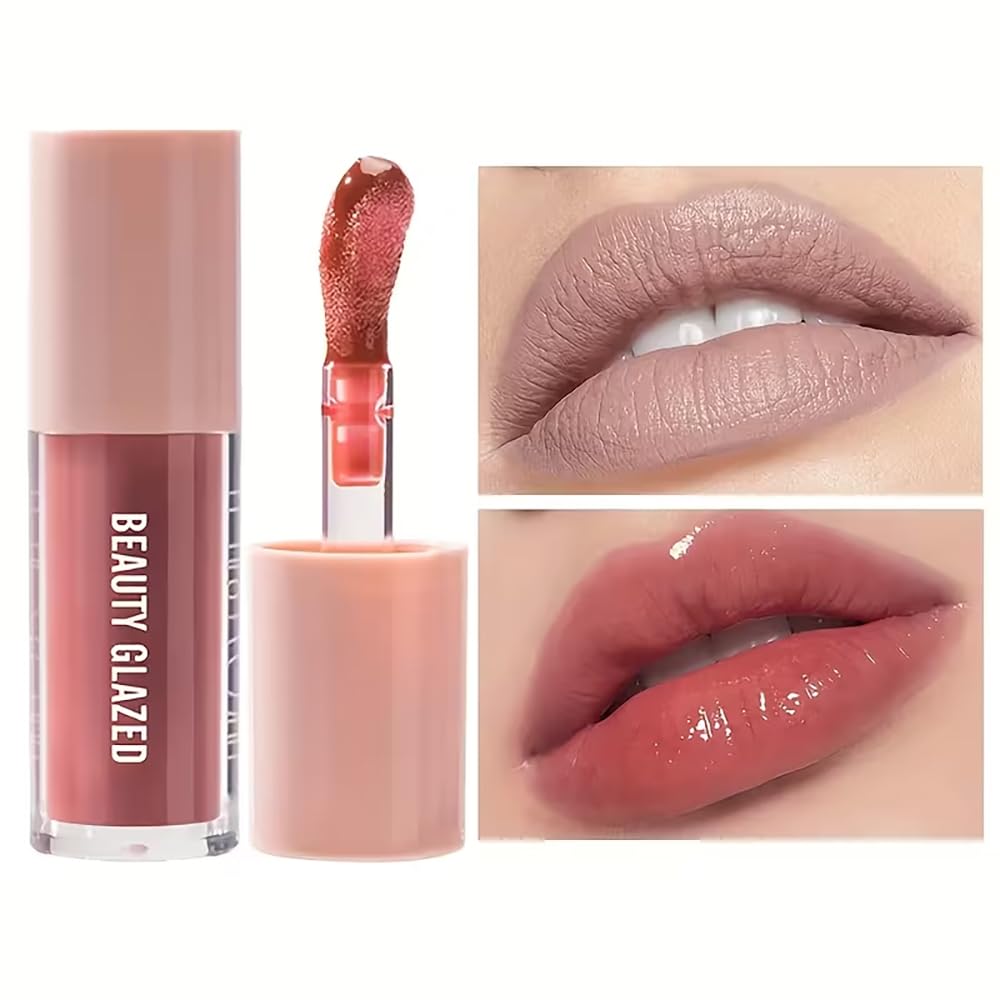 Beauty Glazed Rose Nude Tint Glass Shine Lip Oil Gloss - High Pigment Hydrating Lip Serum Jelly Lip, Non-Sticky Mirror Glazed Finish, Smooths Lip Beauty and Personal Care Beauty Glazed