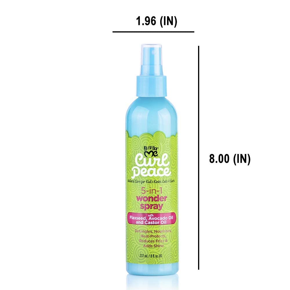 Just For Me Curl Peace 5-In-1 Wonder Spray - Detangles, Nourishes, Heat-Protects, Reduces Frizz, Adds Shine, Contains Flaxseed, Avocado Oil, Castor