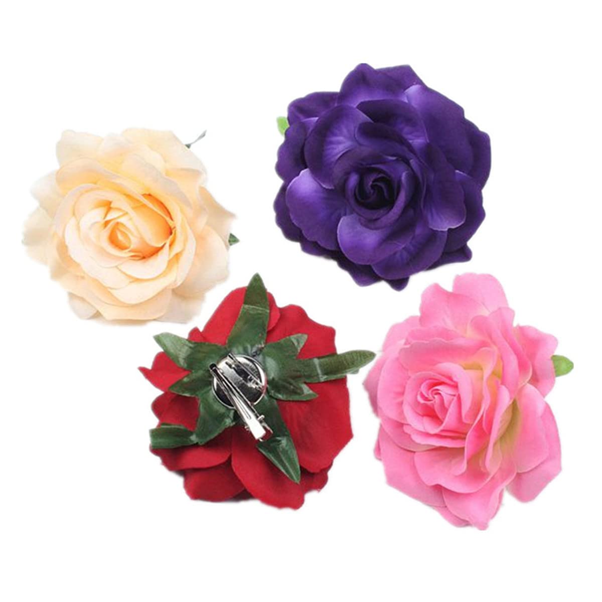 Rose Hair Clips, Floral Brooch Hair Accessories with Rose Flowers for Women, Wedding and Party Headpieces (Red)