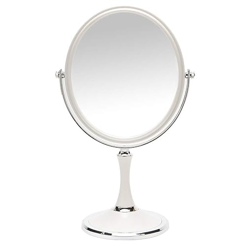 YEAKE Vintage Table Mirror with Stand 8-inch Double Sided Swivel 1X/3X Magnification Desk Mirror with Silver Style 13 Inch Height Standing Tabletop