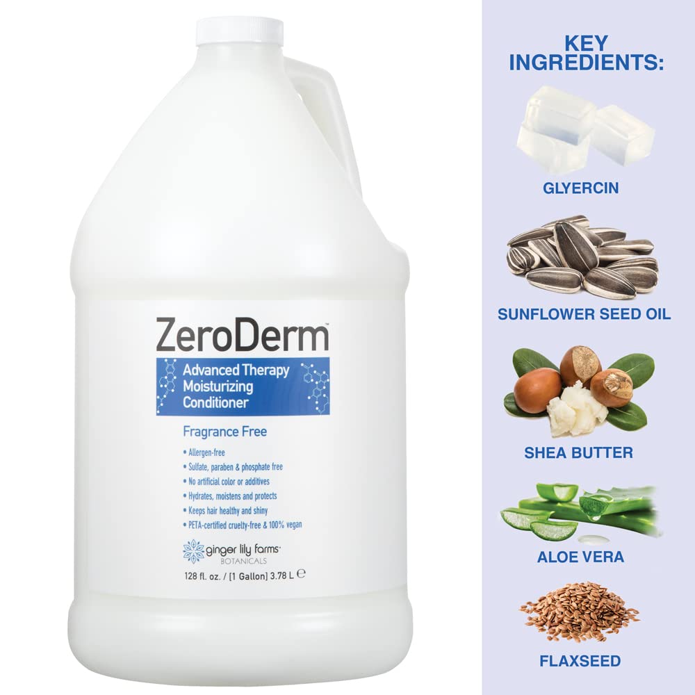 Ginger Lily Farms Botanicals ZeroDerm Advanced Therapy Moisturizing Conditioner for All Hair Types, 100% Vegan, Cruelty and Fragrance Free, 1 Gallon