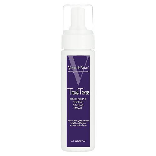 Virgo de Novo Dark Purple Toning & Styling Foam - Brightens Blondes - Brondes - Removes Dark Yellow & Brassy Tones on Balayaged, Bleached, or