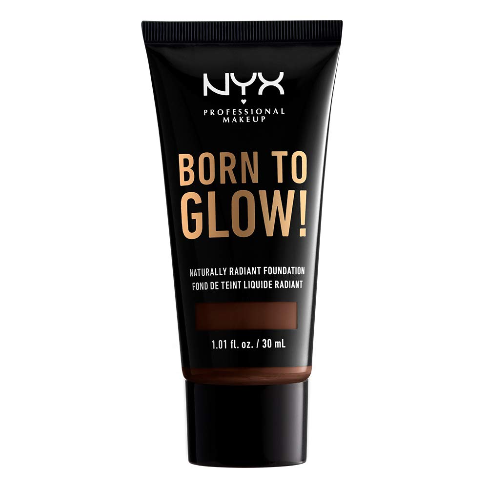 NYX PROFESSIONAL MAKEUP Born To Glow Naturally Radiant Foundation, Medium Coverage - Deep Ebony